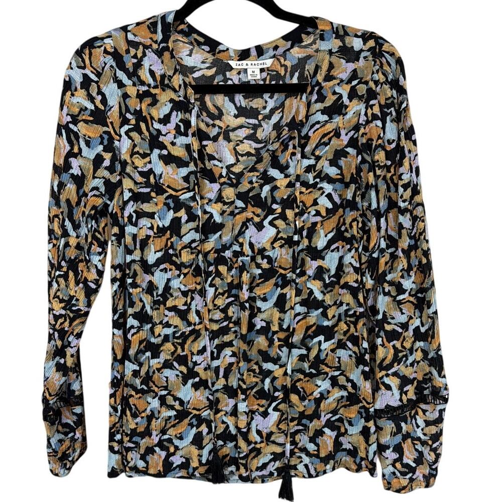 Zac & Rachel Multicolored V-Neck Tassle Tie Front Top M